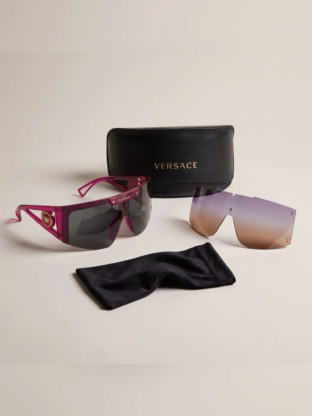 RUNWAY Versace Women's Pink Shield Sunglasses w/ extra Gradient magnetic Lenses.